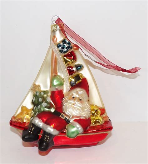 ADORABLE BRN BLOWN GLASS SANTA ON SAILBOAT GIFTS DUCK TREE 5 3 4 TALL