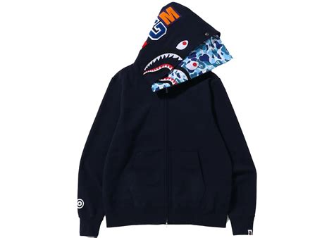 Bape Abc Camo Shark Wide Fit Full Zip Double Hoodie Navy Mens Fw21 Us