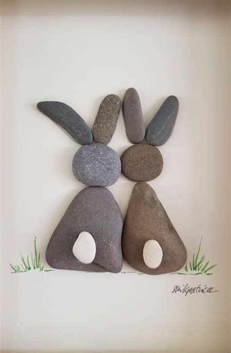 Pebble Art & Sea Glass Picture Framed Unique Handmade rabbits Bunnies Wall Art Wall Decor - Etsy ...