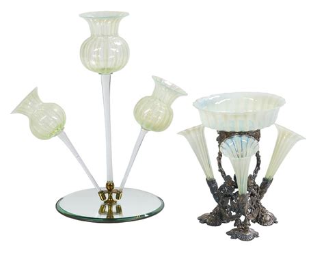 Lot Two Victorian Opalescent Glass Epergnes