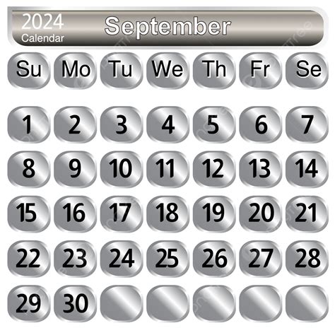 Kalender Bulan September Warna Silver Vektor Bulan September