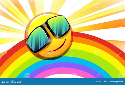 Een Regenboog Met Een Het Glimlachen Zon Vector Illustratie