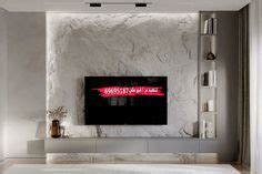 Modern Living Room with Stone Wall