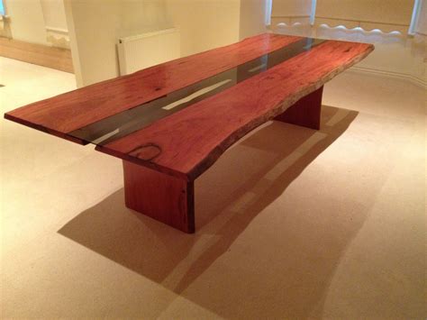 Made To Order Redgum Slab Table With Recessed Glass Inlay Industrial Design Furniture Slab