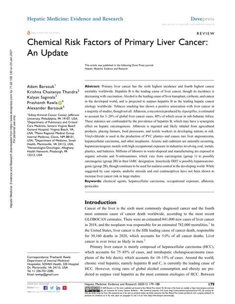 Pdf Chemical Risk Factors Of Primary Liver Cancer An Update