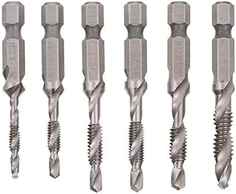 6Pcs Drill Tap Combination Coated HSS 1 4inch Hex Shank Thread Drill