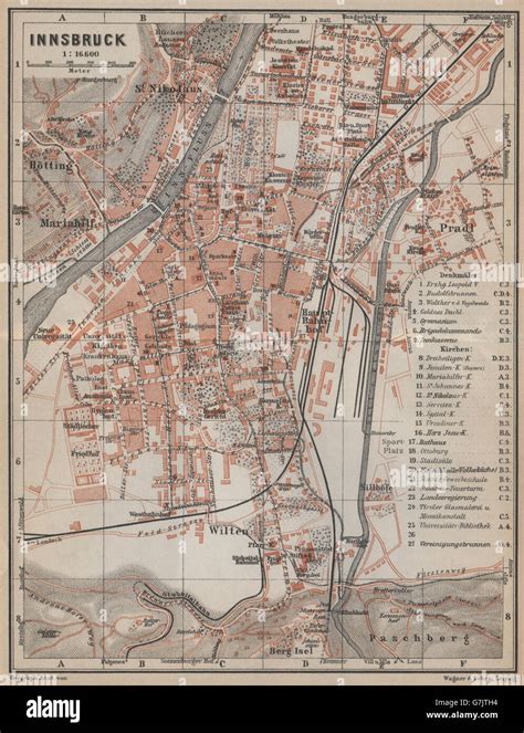 Innsbruck Vintage Town City Plan Stadtplan Austria Österreich Karte