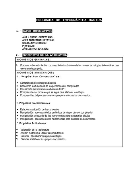 Calam O Planificacion Anual De Informatica Basica A Os Pdf