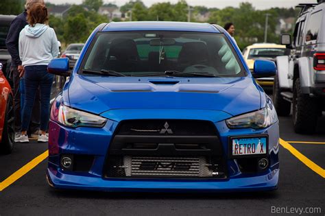 Front Of Blue Lancer Evo X Benlevy