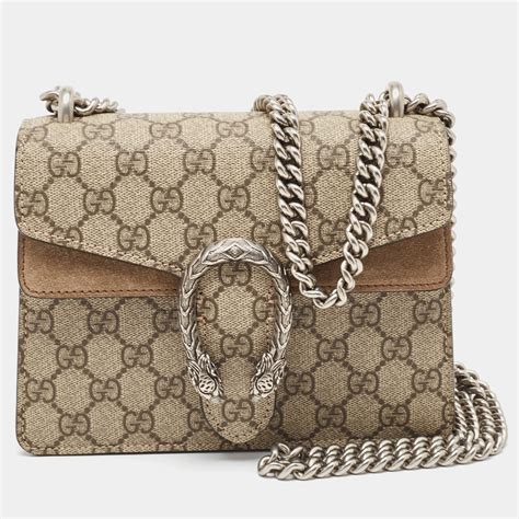 Gucci Beige Gg Supreme Canvas And Suede Mini Dionysus Shoulder Bag