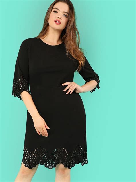 Shein Plus Scallop Edge Laser Cut Dress Laser Cut Dress Plus Size