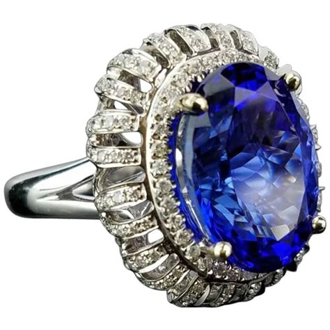 10 78 Carat Oval Tanzanite And White Diamond Cocktail Ring Yellow