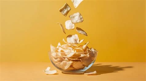 Premium Photo Potato Chips Falling Into Glass Bowl Isolated On White