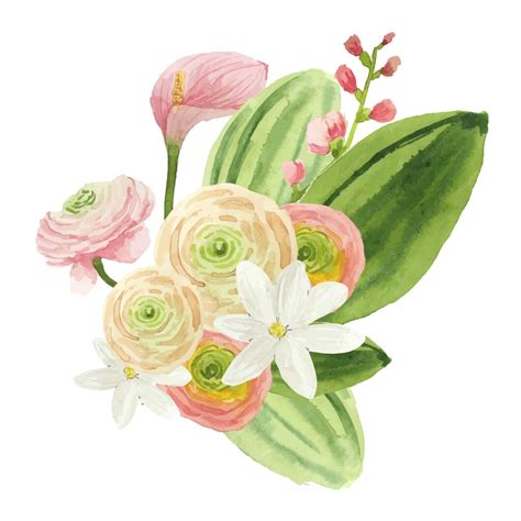 Ramo De Flores Rosas Acuarela Ilustraciones Vector Premium