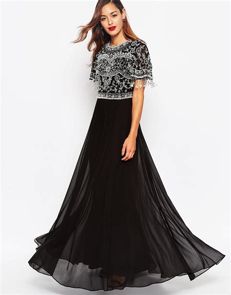 Asos Beautiful Embellished Maxi Dress With Sequin Fringe Sleeves In