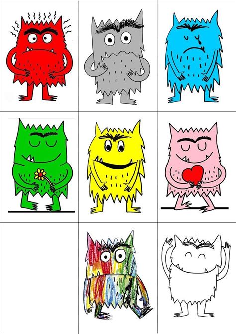 Four Different Colored Monsters Are Shown In This Drawing