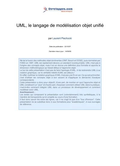 Uml Le Langage De Mod Lisation Objet Unifi