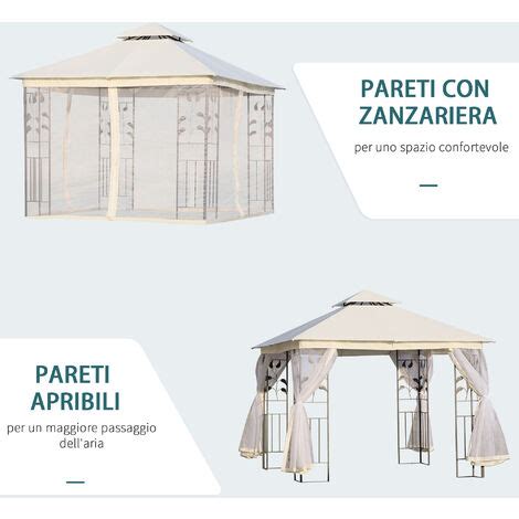 Outsunny Gazebo Da Esterno X M Con Zanzariera E Telaio In Acciaio