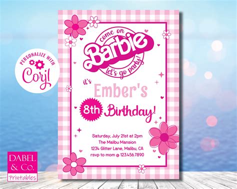 Barbie Birthday Invitation Doll Birthday Editable Template Etsy Canada