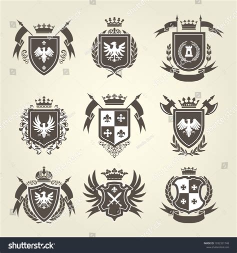 Medieval Royal Coat Arms Knight Emblems Stock Vector Royalty Free 1932331748