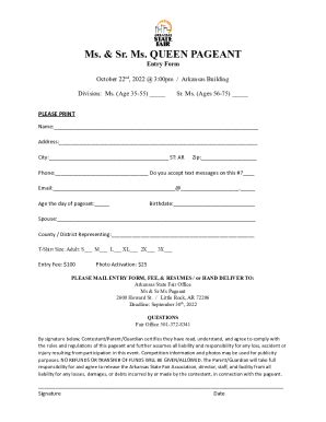 Fillable Online ASF Ms 0 Sr Ms Pageant Entry Form Docx Fax Email