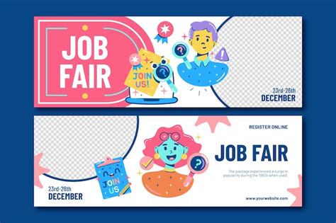 Premium Vector | Flat horizontal banner template for job fair event