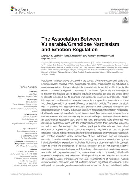 Pdf The Association Between Vulnerable Grandiose Narcissism And Emotion Regulation