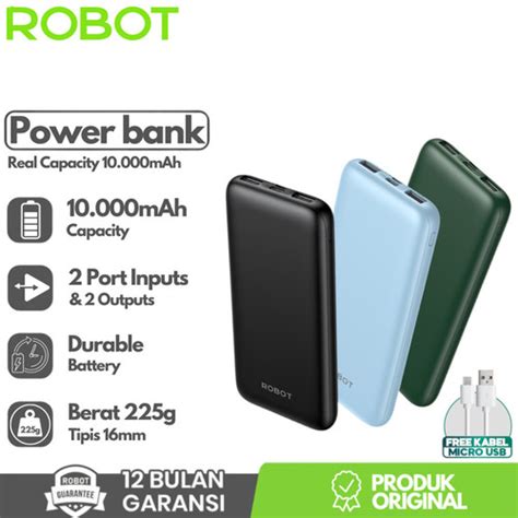 Promo ROBOT RT12 Powerbank 10000mAH Dual Input Output Slim Real