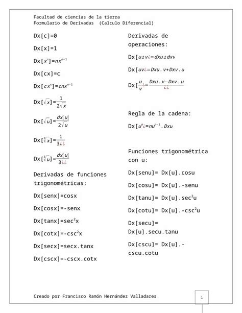 DOCX Formulas De Derivadas DOKUMEN TIPS