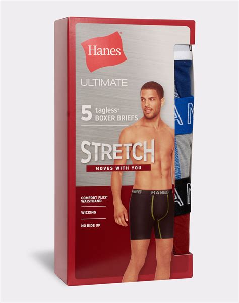 Hanes Boxer Brief 5 Pack Ultimate Men Stretch Tagless Wicking Comfort