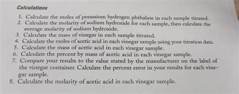 Finding The Mass Percent Of Acetic Acid In Vinegar Chegg