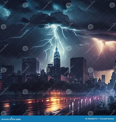 A Lightning Storm Over A City Can Be A Dramatic And Awe Inspiring Sight