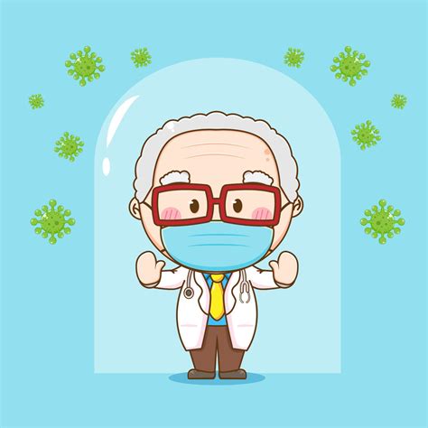 Cute old Doctor wearing mask chibi character illustration 21975092 ...