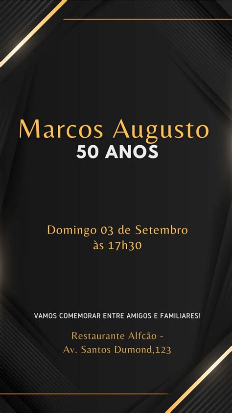 Convite Digital Aniversário Masculino Preto e Dourado Elo7