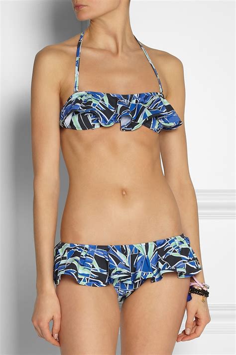 Lyst Kenzo Palm Print Ruffled Bandeau Bikini In Blue