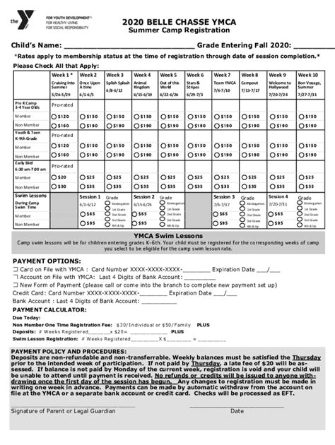 Fillable Online Bell Chasse Summer Camp Registration Form By Amanda