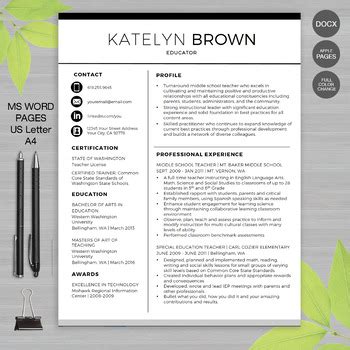 TEACHER RESUME Template MS Word • Apple Pages + Educator Resume Writing ...