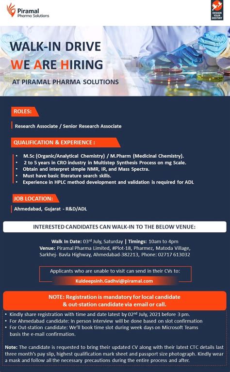 Piramal Pharma Solutions Ahmedabad Hiring M Sc M Pharm For Research