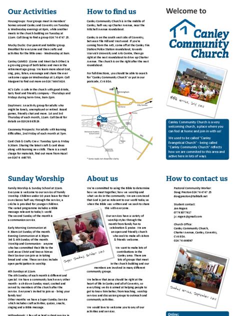 Canley Community Church Welcome Leaflet Eucharist Religious Faiths