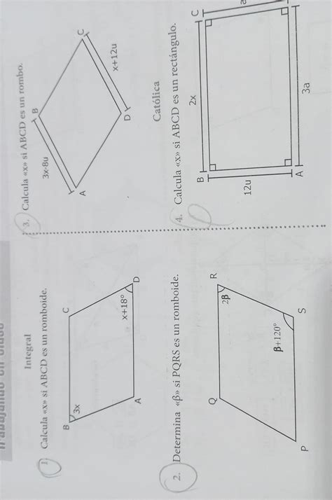 1 Calcula X Si ABCD Es Un Romboide 2 Determina B Si PARA Es Un