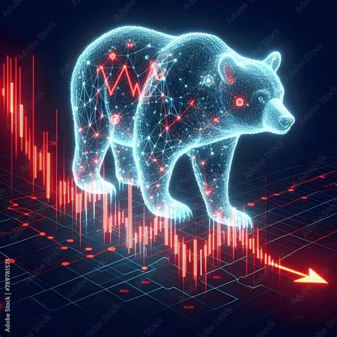 Hologram Pattern Of Bears On Red Downtrend Graph And Red Arrows Of