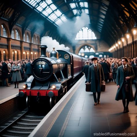 Hogwarts Train Arrives at Busy Station | Stable Diffusion Online