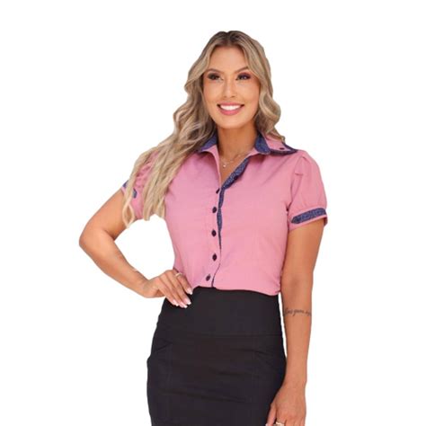 Camisa Social Feminina Manga Curta Kit C 3 Casual Sku Cmc20 Submarino