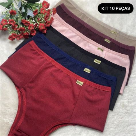 Kit 10 Calcinha Pala Dupla Lingerie Cintura Alta Cós Segura Barriga