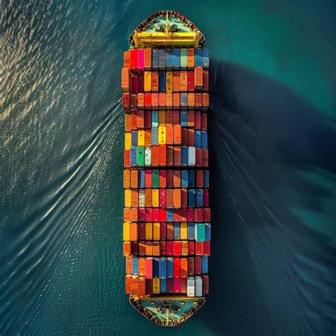 Premium Photo A Topdown View Of A Large Cargo Ship At Sea Loaded With