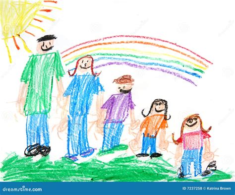 Kids Primitive Crayon Drawing Of A Family Royalty-Free Stock Image ...