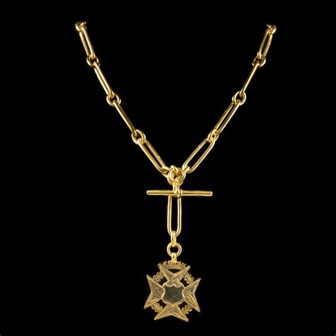 Antique Edwardian Albert Chain Maltese Cross Medallion Silver 18ct Gold