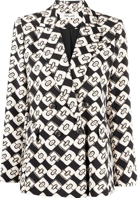 Diane Von Furstenberg Gloria Graphic Print Double Breasted Blazer