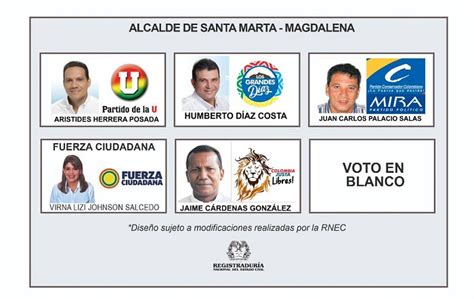 Listo El Tarjetón Electoral Para La Alcaldía De Santa Marta