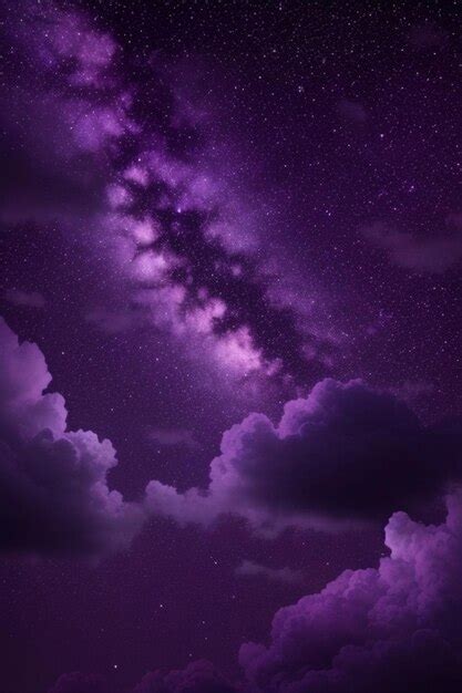 Premium AI Image | Beautiful night landscape with purple clouds and space instead of sky